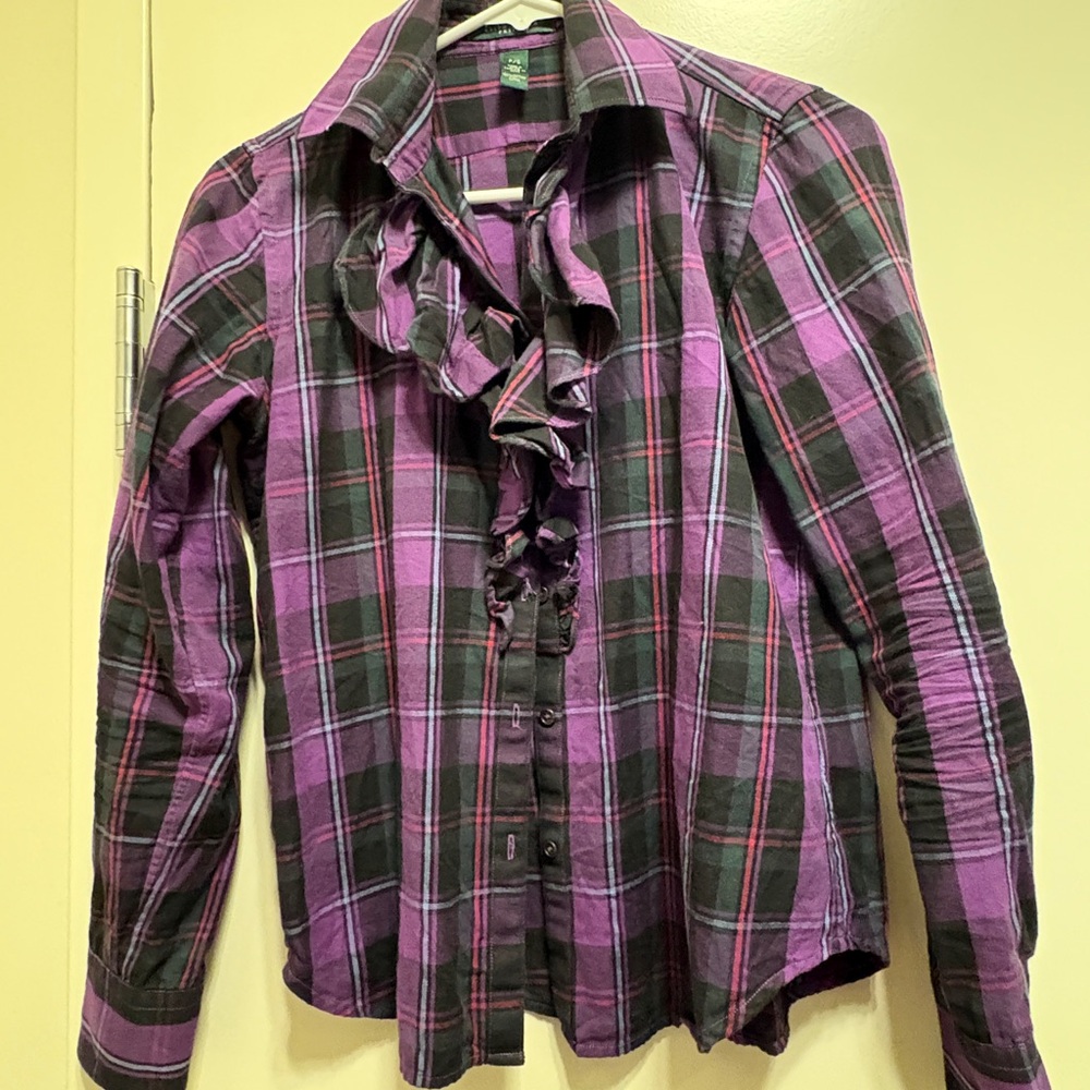 Ralph Lauren Purple and Black Plaid Blouse